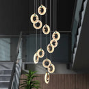 Ljojo Modern Gold Lustre Ring Acrylic Attic Chandelier for Stair & Dining Room