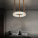LED Alabaster Resin Ring Leather Belt Chandelier - Modern European Ljojo Lighting for Living Dining Room