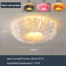 Ljojo Round Feather LED Ceiling Lamp Warm Light Stylish Nordic Minimalist Bedroom Decor