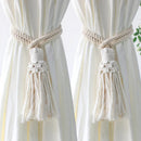 Wooden Bead Curtain Tiebacks by Ljojo™ - Boho Macrame Holdbacks with Cotton Rope