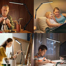 LED Desk Lamp Adjustable Foldable Double Swing Arm Light for Dorm Study Office - Dimmable