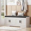 Ljojo™ Double-Layer Shoe Bench with Padded Seat, 4 Doors, Adjustable Shelves