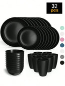 Ljojo 24-Piece Reusable Plastic Tableware Set for Family Picnics and School
