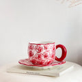 Ljojo 10oz Korean Style Ceramic Coffee Mug with Saucer Hand Painted Tea Cup Set