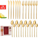 Ljojo 24-Piece Black Stainless Steel Christmas Dinnerware Set