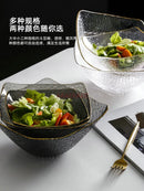 Ljojo 1100ml Glass Fruit Bowl with Gold Border, Square Hat Plate for Desserts
