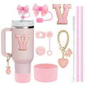 Ljojo 10-Piece Cup Accessories Set with Straws, Brush, Flower Charm, & Spill-Proof Stopper