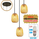 Bamboo Wicker Pendant Chandelier Hand Woven E27 Ceiling Light by Ljojo