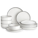 Ljojo 12/24 Piece Black Rim Porcelain Dinnerware Set - Tableware Set for 4