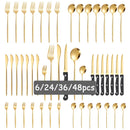 Ljojo Luxe Gold Stainless Steel Cutlery Set with Knife and Fork - Set of 48