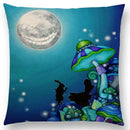 Cute Cat Moon Night Wonderland Witch Halloween Dance Pillow Cover by Ljojo