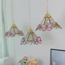 Antique Brass Stained Glass Chandelier Japanese Style Butterfly Lamp by Ljojo