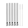 Ljojo 304 Stainless Steel Reusable 5Pcs Bubble Tea Straw Set with Brush and Spoon