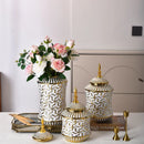 Ljojo™ Ceramic Storage Jar & Vase: White Gold Luxury Decor & Flower Arrangement
