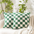 Ljojo Luxe Checkerboard Cushion Cover in Khaki Coffee Wool Faux Fur - Home Decor