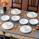 Ljojo 16/32 Piece White and Black Porcelain Dinnerware Set with Curved Rim Edge