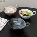 Ljojo Marble Pattern Ceramic Bowl with Handle, Set of 4