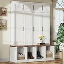 Ljojo™ Wide Farmhouse Hall Tree with Walnut Bench and 8-Door Shoe Cabinet