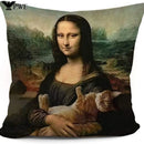 Funny Cat Mona Lisa Pillow Cover by Ljojo: Cat Lady Decor Gift for Sofa, Couch, Bed