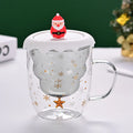 Ljojo 300ml Christmas Double Wall Glass Cup with Silicone Lid