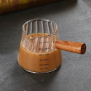 Ljojo 180ML Espresso Glass Cup with Wood Handle - Latte Art Mug & Milk Frothing Jug