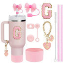 Ljojo 10-Piece Cup Accessories Set with Straws, Brush, Flower Charm, & Spill-Proof Stopper