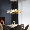 Ljojo Luxury Gold Round Crystal Chandelier Pendant Light for Living Dining Bedroom