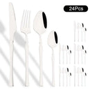 Ljojo 24Pcs Pink Gold Stainless Steel Cutlery Set - Western Flatware Tableware