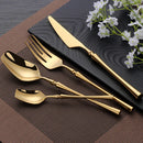 Ljojo 24-Piece Gold Stainless Steel Cutlery Set Flatware Knife Fork Spoon Mirror Matte