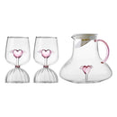 Ljojo 3D Pink Winged Heart Glass Carafe - Lovely Water Jug for Lovers