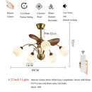 Ljojo Mid-Century Ceiling Fan with Wooden Glass Chandelier & Remote Control
