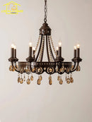 American Retro Iron Crystal Chandelier Lighting LED E14 Hanging Lamp for Living Room by Ljojo