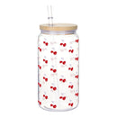 Ljojo 16oz Cherry Bow Plastic Cup with Straw Lid - Holiday Drinkware Gift