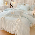Ljojo 2025 White Bedding Set with Ruffles - Duvet Cover, Pillowcases, Sheet