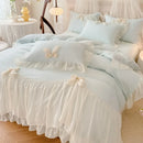 Ljojo 2025 White Bedding Set with Ruffles - Duvet Cover, Pillowcases, Sheet