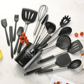 Ljojo 15Pcs Silicone Kitchen Utensil Set with Stainless Steel Handle & Storage Bucket