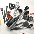 Ljojo 15Pcs Silicone Kitchen Utensil Set with Stainless Steel Handle & Storage Bucket
