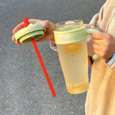 Ljojo 1100ML Large Capacity Straw Cup - Portable Leak-proof Water Bottle with Handle