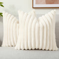 Ljojo 16x16 Faux Fur Striped Pillow Covers 2pcs - Soft Plush Velvet Back