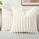 Ljojo 16x16 Faux Fur Striped Pillow Covers 2pcs - Soft Plush Velvet Back