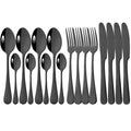 Ljojo 16-Piece Mirror Black Stainless Steel Cutlery Set for Kitchen Tableware