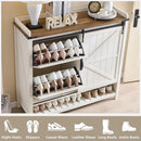 Ljojo™ Farmhouse Shoe Storage Cabinet: 2 Flip Drawers, Sliding Door, Rustic Hidden Organizer