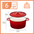 Ljojo 5L Cast Iron Dutch Oven with Enamelled Casserole, 23cm - 3 Color Options
