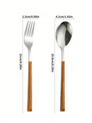 Ljojo 12-Piece Stainless Steel Cutlery Set with Imitation Wood Handle