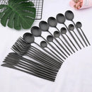 Ljojo 24-Piece Black Stainless Steel Cutlery Set for Home Dining