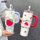 Ljojo 30oz Stainless Steel Insulated Tumbler with Straw - Large Capacity Thermos Bottle