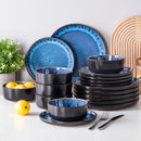 Ljojo 18/24PCS Black Ceramic Plate Sets - Mediterranean Blue Stoneware Dinner Set