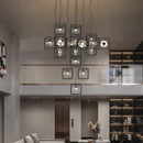 Art Deco Gray Glass Chandelier Black Metal Pendant Lamp For Hotel Hall by Ljojo