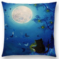 Cute Cat Moon Night Wonderland Witch Halloween Dance Pillow Cover by Ljojo