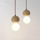Travertine Pendant Lamp Stone Chandelier with Glass Ball - Luxurious Hanging Light for Bedroom by Ljojo